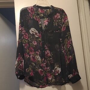 Kut from the Kloth Black Sheer Floral Blouse